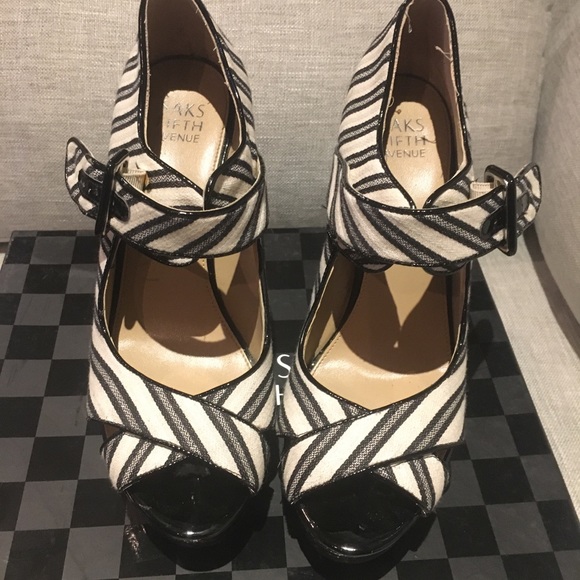 Black/white striped wedge with patent cork heel - Picture 6 of 8